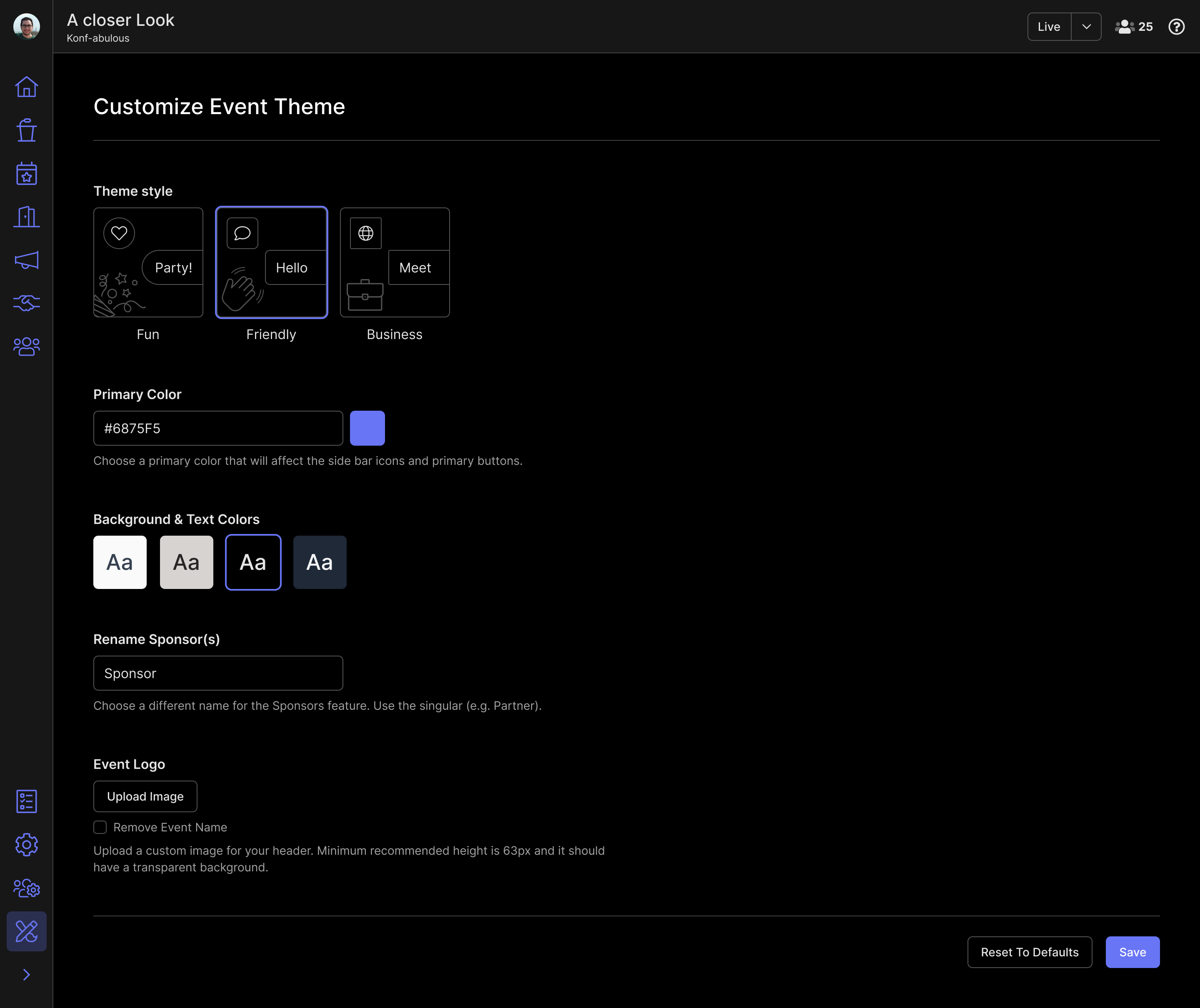 Example of the customization page